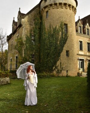 Sasha Alsberg Instagram - A few months ago I was contacted by @manorandmaker inviting me stay at their beautiful French chateau for a Nanowrimo retreat. 🏰 It’s fair to say that I not only got writing done (#Deadlinelife), but creatively, it relit a fire within me that I thought had long since gone out. I am forever grateful for the new friendships I’ve formed with Sara and Stephen (and their precious pups, of course!)
They helped light that creative fire through collaboration and kinship in art and for that, I am so thankful. 

What they do with their chateau retreats can only be described as magic. From the delicious food and top notch hospitality, to the countryside walks and endless conversation, I am still in awe and feeling so full (my heart and my stomach!) I cannot wait to come back and create more magic. ✨

These photos were taken by the very talented Stephen and the outfit by dressmaker extraordinaire, Sara! 

Stay tuned for more magical photos (and videos) to come. 

I may have left the chateau, but my heart will always feel at home within its historical stone walls. ❤️ 

 #OfWhimsicalMoments #everydaymagic #TheHappyNow #chateaucore #quietinthewild #redhead  #france #southoffrance #frenchcountryside #historicaldress #periodfashion #cottagecore #littlewanderersdiary #folkandstory #booknymph #bookstagram #authorsofinstagram #writingretreat #frenchchateau #medevielfashion