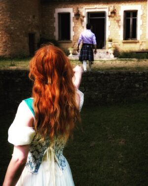 Sasha Alsberg Instagram - We cosplayed Klara & Callum in preparation for Fracturing Fate (the sequel to Breaking Time) at the wonderful @manorandmaker in France this week! ✨ 

☁️ dreams do come true (thanks to @manorandmaker) ☁️

Fracturing Fate comes out August 15th and I cannot WAIT for you all to see where their journey continues (or ends 🫢) 💕

@manorandmaker have retreats just like this one for all to enjoy! Check out their website for more information!

👗 by the amazing Sara from @manorandmaker 
🏴󠁧󠁢󠁳󠁣󠁴󠁿 kilt (borrowed) from @cre8vman
🕺 @gordonjuice 
📷 by @cre8vman
📖 by me 😊
👩🏻‍🦰 by @halohairextensions 

#France #dordogne #manorandmaker #creativeretreat #visitfrance #chateaulife #summerholiday #cottagecore #projectred #fracturingfate #breakingtime #scotland #meninkilts #romancenovel #yafantasy