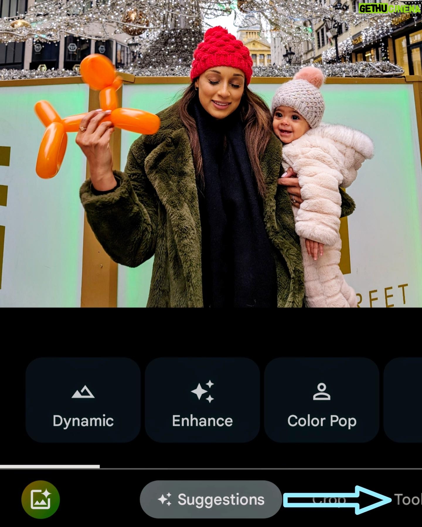 Seema Jaswal Instagram - Thanks @googleuk #Pixel8Pro 🩵 If you’ve ever taken a photo with a little one, you will totally relate to this. A few weeks ago we went to Budapest on a family holiday and took our 8 month daughter to visit the Christmas Markets. We had the most magical time and experienced lots of firsts….including Ava seeing her first ever Christmas Tree. We took a few photos in front of the tree (and in front of a queue of people also waiting to take theirs) on the iconic Fashion Street in the centre of Budapest … no pressure! With the distraction of balloons and baubles, we finally got a smile and guess who closed their eyes 🙋🏽♀️🤦🏽♀️ Thank you ‘Best Take*’ … you saved me from having to re-queue over and over again to get the best pic! #AD *Requires Google Photos app. May not work on all images. Takes 5-7 consecutive photos within 10 seconds. Works on photos with 2 to 5 people. Will not work in low light or with pets. #googleuk
