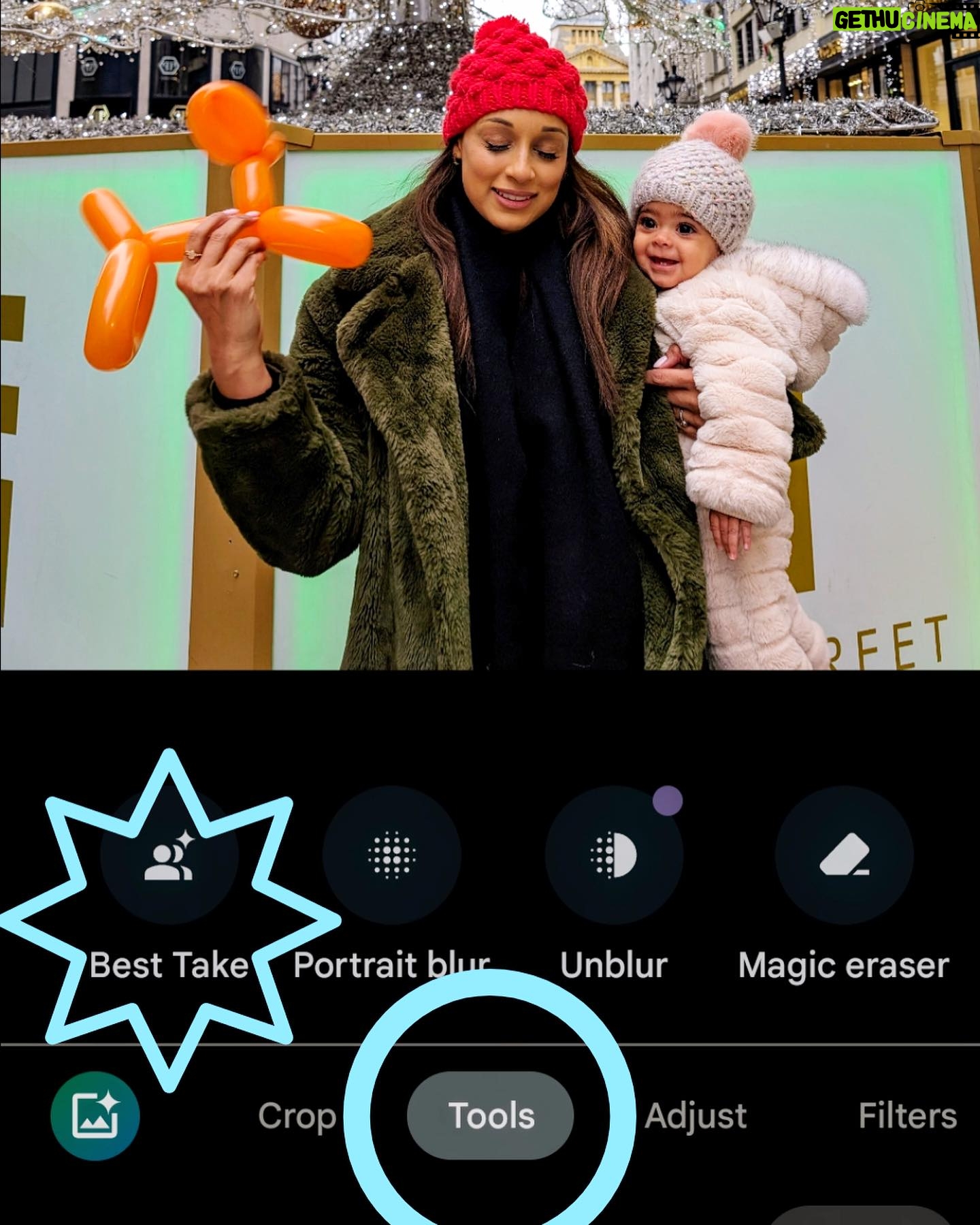 Seema Jaswal Instagram - Thanks @googleuk #Pixel8Pro 🩵 If you’ve ever taken a photo with a little one, you will totally relate to this. A few weeks ago we went to Budapest on a family holiday and took our 8 month daughter to visit the Christmas Markets. We had the most magical time and experienced lots of firsts….including Ava seeing her first ever Christmas Tree. We took a few photos in front of the tree (and in front of a queue of people also waiting to take theirs) on the iconic Fashion Street in the centre of Budapest … no pressure! With the distraction of balloons and baubles, we finally got a smile and guess who closed their eyes 🙋🏽♀️🤦🏽♀️ Thank you ‘Best Take*’ … you saved me from having to re-queue over and over again to get the best pic! #AD *Requires Google Photos app. May not work on all images. Takes 5-7 consecutive photos within 10 seconds. Works on photos with 2 to 5 people. Will not work in low light or with pets. #googleuk