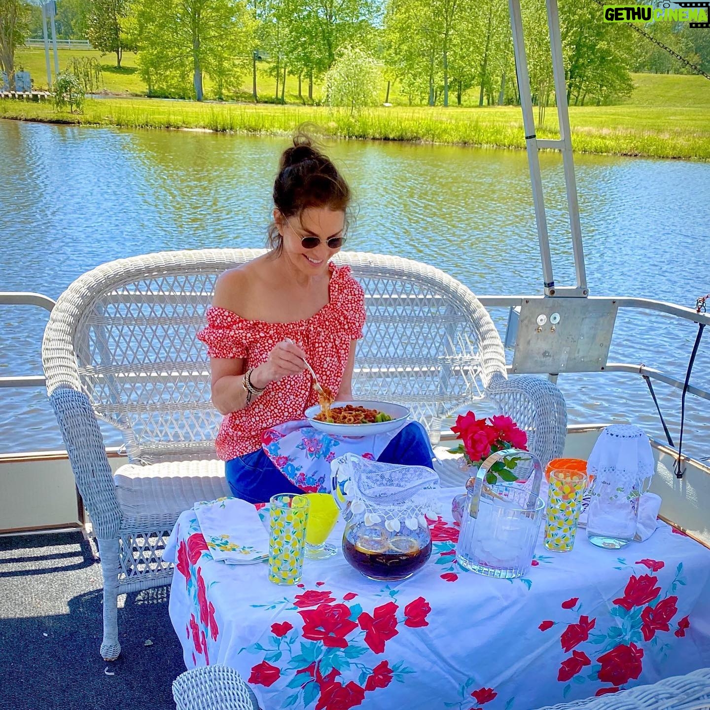 Sela Ward - 3.4K Likes - Baby, don't rock the boat! Enjoying a little al fresco brunch on the pontoon today.