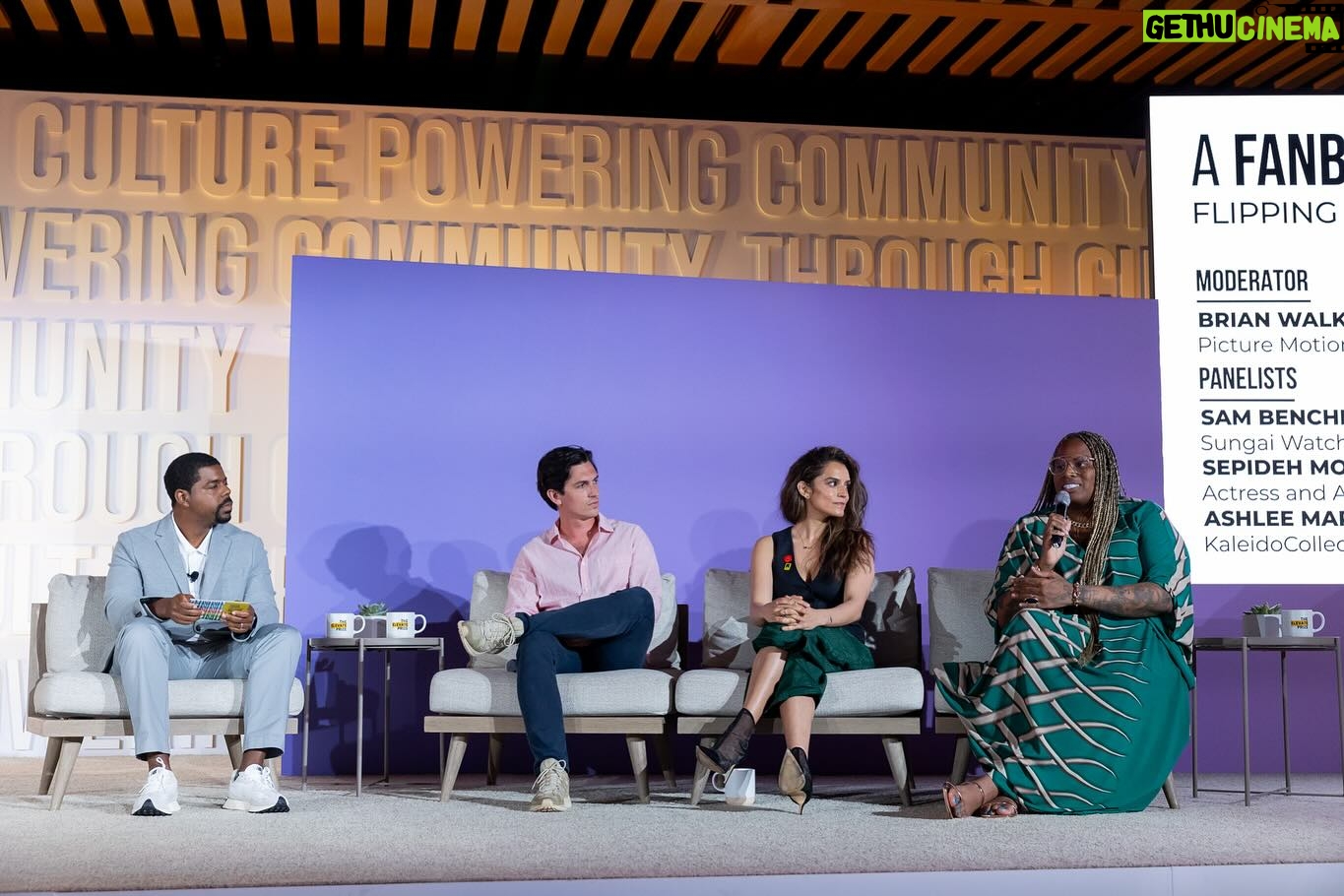 Sepideh Moafi Instagram - Was honored to speak alongside @sambencheghib and @ashleemariepreston at the @elevateprize #MakeGoodFamous Summit. Thank you @briancharleswalker for moderating our panel on advocacy and leveraging our platforms, both in life and on social media, to drive social change. During the panel, I discussed a range of topics, including my work with @rescueorg and their critical efforts to help people affected by humanitarian crises survive, recover, and rebuild their lives. I also spoke about the challenges of navigating censorship and fickle algorithms in today’s online media landscape. This is the beginning of an important conversation—not the end—and I’m grateful to be a part of it. Thank you @tala.barbotinkhalidy—she designed these gorgeous pleated moire pants with Lebanese Syrian artisans. Artists for ceasefire IRC pins 🕊️💛🖤