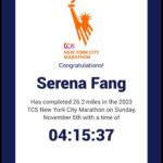 Serena Fang Instagram - 身為跑者，站上起跑線就是ㄧ種勝利 紐約馬之後整整休了ㄧ個月 今天回歸踏上跑道 休息的這段日子 0跑量直接廢 練 拼搏到底 廢 休到炸裂 真的是完全沒有遺憾隨心所欲那種 也想讓身體跟心靈都能放鬆休息 長跑除了體能，更多是練心 本來想，訓練重新開始 心情會不會反抗？厭煩？還會跑嗎？ 結果從下午 ㄧ想到要跑步就有點興奮呢！ 這是什麼奇怪體質 換上跑步習慣的服裝 套上紐約馬的外套、跑錶ㄧ按 在這個陪伴我幾個月的跑道上 緩緩的跑動前進著 有種回到幾個月前開始訓練的感覺 想起了第一天在同個跑道 測試跑到暈倒 那時像倉鼠一樣ㄧ直繞圈圈 熱到昏，想著5k什麼時候跑完 又同時跟紐約馬比賽時的片段交錯 冷空氣，熱情的群眾跟一座又ㄧ座的大橋 快樂感受著42k的奇幻旅程 又回到最初的這裡 在生命留下了印記 希望能用自己的經驗鼓勵更多的人 從零開始也能挑戰自我 看著跑道上滿滿的人群也同樣在努力 那種熱血的心情又回來了 不管有沒有參加賽事 都喜歡在跑道上規律前進著 跑步 很快樂 我是真正跑者了呢！ #run #marathon #runyourway #newbalance Special thanks @garmintw #265s 多彩觸控螢幕 輕盈的陪伴跑步旅程