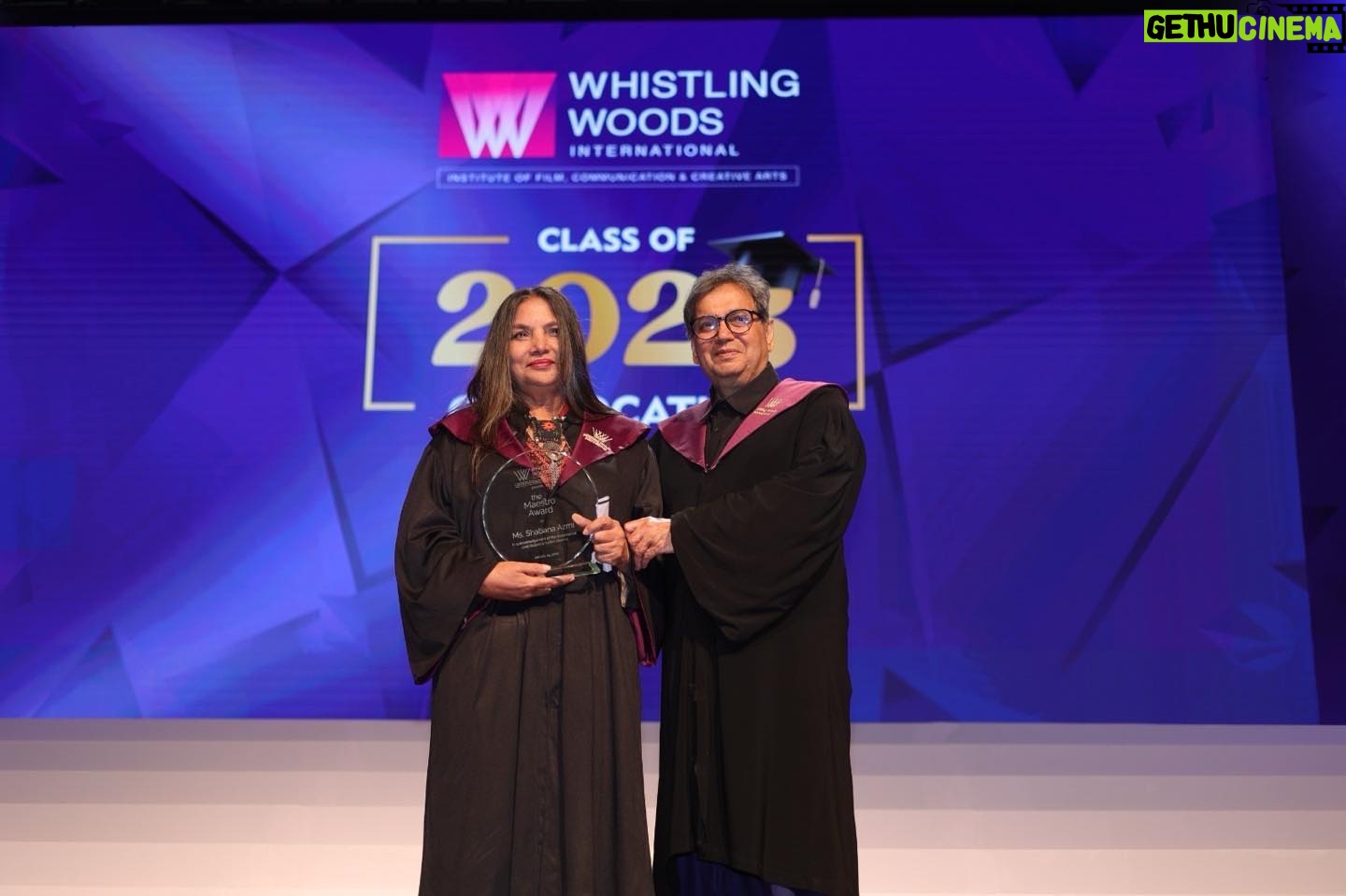 Shabana Azmi Instagram - Very rarely have I been so overwhelmed and moved as I was to receive the #Maestro Award from #Subhash Ghai at the convocation of #Whistling Woods today . Thank you #Subhash Ghai #Meghna Ghai Puri #Anjum Rajabali .