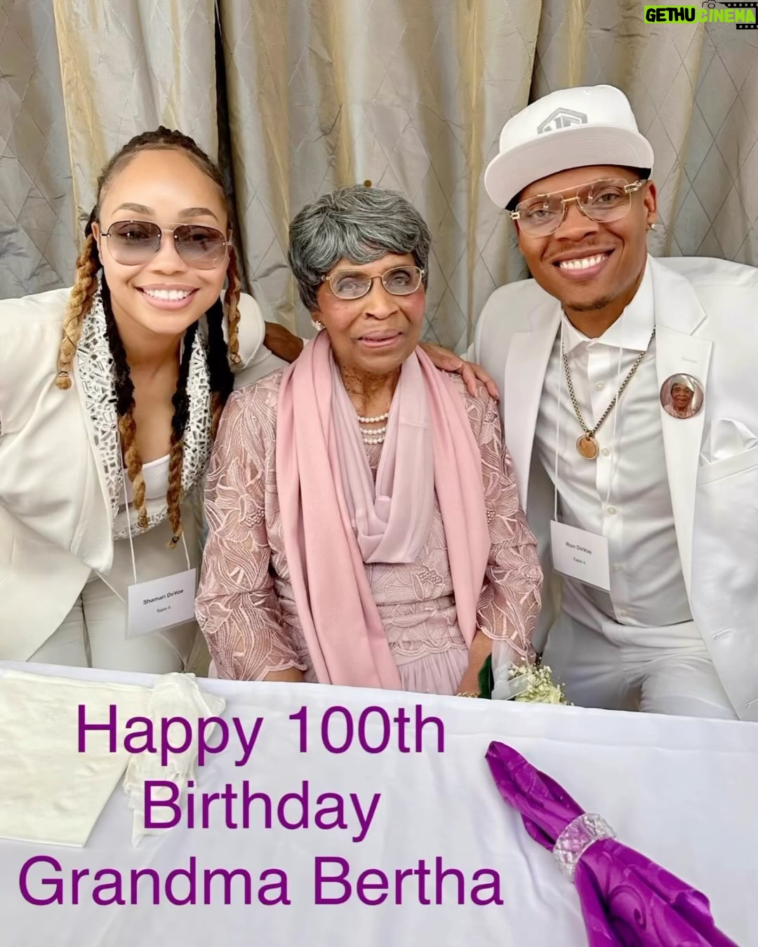Shamari DeVoe Instagram - On Friday, April 5th, our step-grandmother, GRANDMA BERTHA turned 100 years old! Over the weekend we celebrated with her, hugged her, appreciated her and showed her how much she’s been adored and respected by so many people over her incredible lifetime. She speaks with clarity, remembers everything and most importantly, has impacted so many people to be greater than they could have ever imagined. We love you to life and look forward to the next 100……. #DeVoeTeD #Centurion