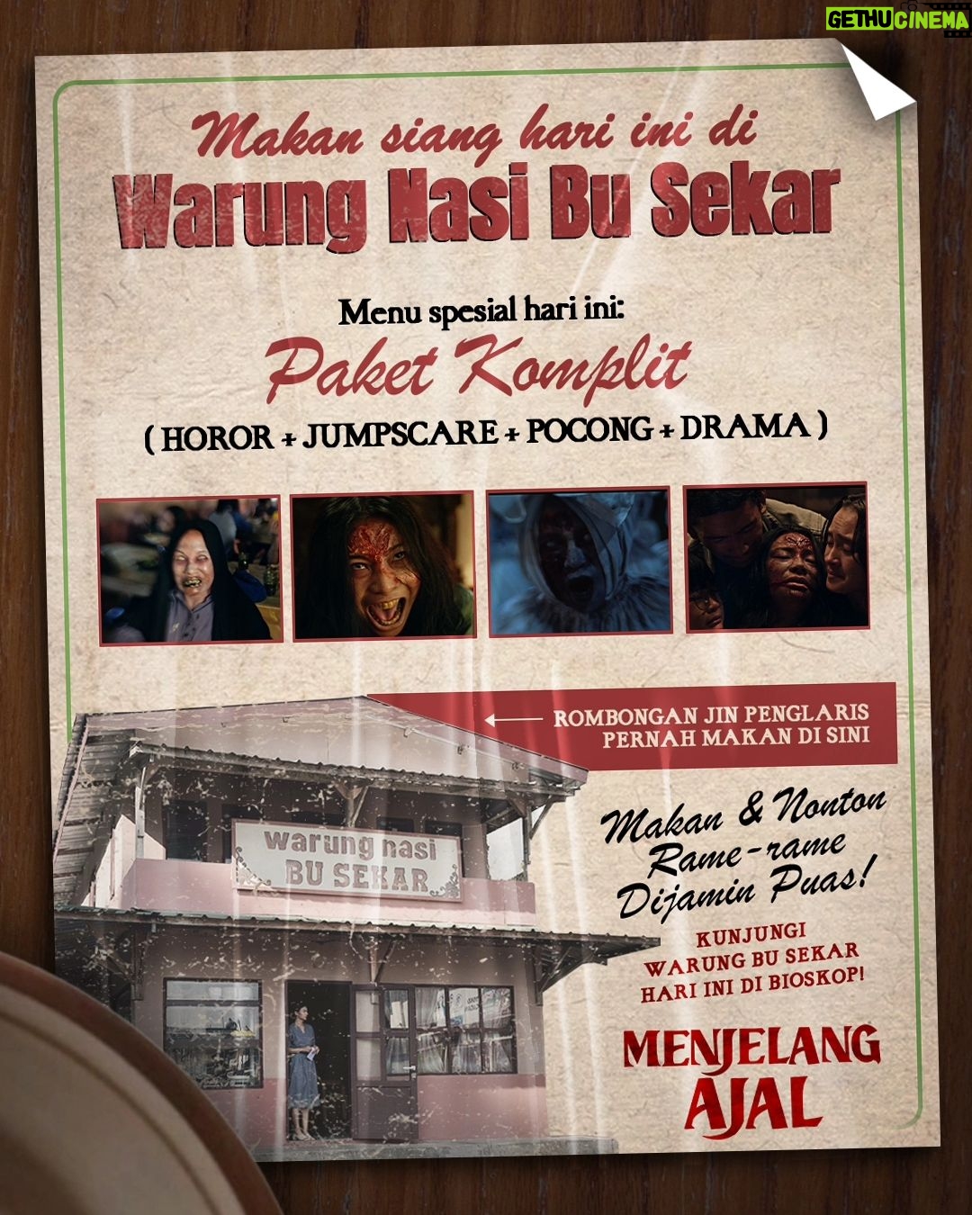 Shareefa Daanish - 3 Likes - Siang ini makan di mana temen-temen? 🤔
Di Warung Nasi Bu Sekar ada paket komplit nih 🫢. Cobain deh di bioskop terdekat sekarang!
#MenjelangAjal