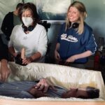 Sharon Horgan Instagram - A busy day on the set of Bad Sisters with director extraordinaire @dearbhlawalsh and costume supremo @camillebenda with Ann Marie Duff and Claas Bang (coffin). We are trying to work out the best size for The Prick’s post mortem priapism (dead boner). Too small and you can’t see it, too large and it just upstages the corpse. Also an issue: slope needed to balance the wedding photo @appletvplus #badsisters @mermantvfilm
