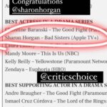 Sharon Horgan Instagram - We got two @criticschoice nominations and we are delighted. I love this show. It’s a ride. But I especially love my sisters. @mssarahgreene @evehewson @evabirthistleofficial #annmarieduff (Stupidly cut off the gorgeous messages from my bad sisters in the last two posts. What a twat) @criticschoice @appletvplus @mermantvfilm #badsisters