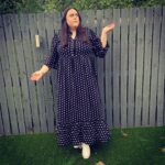 Sharon Rooney Instagram – Is that rain?
Oh well!
Mum take a picture 😂💖
– THANK YOU @yoursclothing for my polka dot dream dress 😍 not even the rain can stop me swishing it around! 

Also my fellow tall babes, it’s LONG 🙌 I can never get a dress this long everything’s a midi! Also also I’d say size down 🥰

Product code – 213658
Link – https://www.yoursclothing.co.uk/limited-collection-black-polka-dot-smock-frill-maxi-dress-p

(Not a sponsored post but the dress was very kindly gifted 💖)