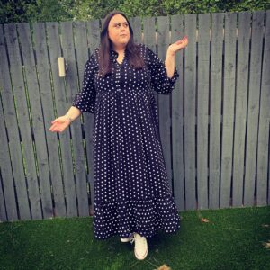 Sharon Rooney Instagram - Is that rain?
Oh well!
Mum take a picture 😂💖
- THANK YOU @yoursclothing for my polka dot dream dress 😍 not even the rain can stop me swishing it around! 

Also my fellow tall babes, it’s LONG 🙌 I can never get a dress this long everything’s a midi! Also also I’d say size down 🥰

Product code - 213658
Link - https://www.yoursclothing.co.uk/limited-collection-black-polka-dot-smock-frill-maxi-dress-p

(Not a sponsored post but the dress was very kindly gifted 💖)