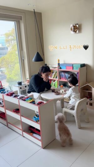 Shin Da-eun Instagram - .
아니 임소장⛑️이 홀리👶🏻꺼라면 엄청신경쓰네요? 
어느덧 거실까지 다 차지한 홀리때문에 인테리어 포기하면서 티비 선반을 임시방편으로 놀이 공간을 분리를 하였는데 
치워도 치운거 같지도 않고 😞
홀리도 장난감 과 책 찾기를 너무 힘들어해서 
몇날 며칠을 알아봤는데 
임소장한테 다 안전하지 않다며 쉬원하게 까이고 
임소장이 아빠표로 맹글어 줬어요 🫢
(아 맞네 내남편 가구디자이너 였 🙃) 
식탁 상판 만들고 남은 자재 라는데 
그래서 그런지 진짜 두껍고 무거워서 원숭이홀리가 올라가거나 밀어도 너무 안심이고 뒷면까지 이뻐서 공간분리하기도 너무 이쁘네요🤤 
내맘엔 쏙 인데 어때요? 

#신난다은육아👩🏻 
#아기있는집#거실인테리어#babyroom