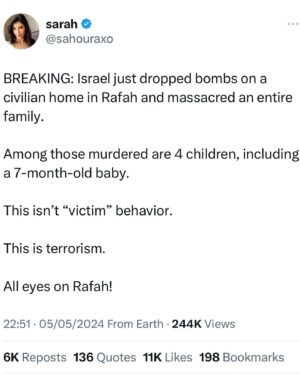 Shola Mos-Shogbamimu Instagram - The State of Israel is a Shit-Stain on the human race. More children & babies exterminated. This is a Holocaust. This is State Terrorism. This is Genocide. 

This is Rafah - 1.7million Palestinians literally have nowhere else to go. 

On Holocaust Remembrance Day it’s clear #NeverAgain is for some not all.

#RafahNow #GazaHolocaust #palestine #neveragainisnow