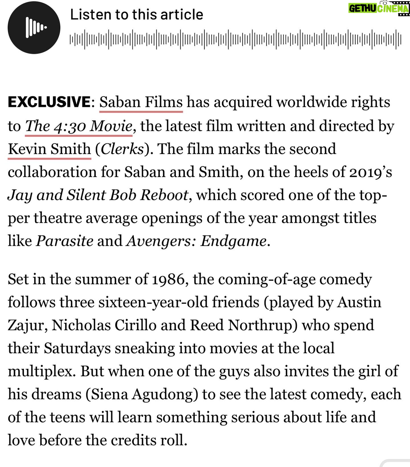 Siena Agudong Instagram - This movie has my heart🩷 @thatkevinsmith @austinzajur @reednorthrup @nick_v_cirillo