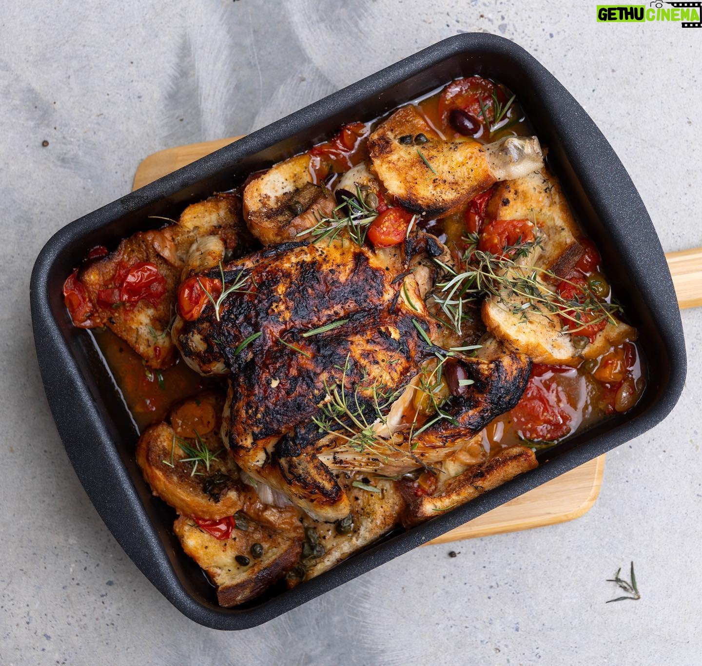 Silvia Colloca - 1K Likes - Sensational one-tray chicken dinner!
Made with succulent @inghamsaustralia chicken, seasoned with Colavita oil and balsamic by @basile_imports and baked outdoors with @ooni.anz
Hardly any labour and tonnes of flavour! And we get to use up bits of stale bread we all have in our kitchen!
Chicken Tray Bake
Ingredients
1 whole chicken butterfiled
3/4 cup of cherry tomatoes , halved
1/2 cup of black olives, pitted
1 tablespoon capers, drained and rinsed
1 garlic bulb, halved
½ cup (125 ml) dry white wine
100 ml of extra-virgin olive oil
thyme leaves
5 slices of stale sourdough cut into chunks
salt for seasoning
balsamic vinegar for drizzling on top
Method
Pre-heat your oven to 180 C conventional or 160 fan forced.
Oil an oven safe dish, add the cherry tomatoes and their juices, olives, capers, garlic, wine and half of the oil. Add thyme leaves, bread chunks and season with salt. Place chicken on top, season with salt and pepper and drizzle some of the liquid onto it.
Bake for 35-40 minutes or until the chicken is cooked through and crispy golden on top, the cooking time will be dependent on the size of your chicken, so keep an eye on it. Take the tray out of the oven, scatter more thyme leaves on top, drizzle a little extra-virgin olive oil and a little balsamic vinegar and serve.
From my show @silviasitalianmasterclass on @channel10au and @10playau