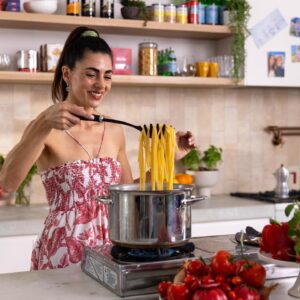 Silvia Colloca Instagram - Doesn’t get more Italian that this!
Linguine with Roasted Tomatoes, Prawns and Chilli Lemon Pangrattato

A recipe from my new show @silviasitalianmasterclass featuring @barillaaus al bronzo linguine (perfect for the al dente texture) and @ooni.anz  outdoor oven to create the most delicious tomato and prawn sauce. And if you don’t feel like cooking this yourself, order this dish on @providoor !
Head to @silviasitalianmasterclass to enter a giveaway to win your own @ooni.anz! 
Ingredients

1x packet Linguine 
600 g cherry tomatoes
⅓ cup (80ml) extra virgin olive oil
clove garlic, skin on, bashed with the back of a knife 
2 spring onions, thinly sliced
1 small handful flat-leaf parsley stalks
pinch of sugar
salt flakes
16 tiger prawns, peeled and de-veined
2 tablespoons extra virgin olive oil
1 small handful flat-leaf parsley stalks, finely chopped
1 teaspoon salt flakes
1 clove garlic, finely chopped
for the pangrattato

2 thick slices of stale sourdough
1 peeled garlic clove
1 red chilli (or bird’s eye)

Full method in comments or head to silviasitalianmasterclass.com for full recipe and video recipe