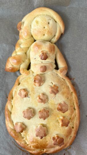 Silvia Colloca Instagram - If you have Abruzzeze blood you may be familiar with Pupe di Pasqua, Easter dolls made of a soft cookie dough. My nonna used to craft one to each of her grandchildren when we were growing up, my sister Ale, my cousin Elena and I would receive a peasant girl and the boys a horse shaped one. It was a moment of utter joy to tear the foil that enwrapped them, and we would always make sure we’d arm ourselves with a tall glass of cold milk to dunk our giant cookie in. The head was always the first to go, and we happily dunked, slurped and munched, blissfully unaware that we were receiving the gift of legacy, memory and tradition. 
Nonna Irene didn’t have measurements, it was all done “a occhio” , her eyes the only instrument of precision. I don’t have precise rules either, but if you want to try this, mix 2 eggs with about 70-80 gr of caster sugar, zest of 1 lemon, 3 tablespoons of olive oil, about 100 ml of milk and enough flour to create a soft pliable dough, not too firm, not tacky. You can add a little baking powder too, about 1/2 tablespoons.Then shape as you please, brush with egg and bake until golden. The doll pictured here is about 25 cm tall! Consume with your coffee or with milk. It begs to be dunked. 
Happy Easter! Buona Pasqua! 🐣 .
#easter #pasqua #traditions #nonna #neverforget #❤️