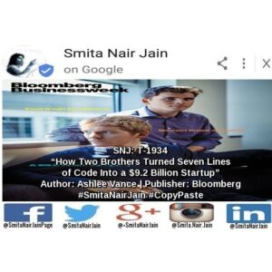 Smita Nair Jain Instagram - Smita Nair Jain on #Google 
SNJ: T-1934: “How Two Brothers Turned Seven Lines of Code Into a $9.2 Billion Startup” | Author: Ashlee Vance | Publisher: Bloomberg | #SmitaNairJain #CopyPaste 
Every day, Americans spend about $1.2 billion online. That figure has roughly doubled in the past five years, according to the Department of Commerce, and it’s likely to double again in the next five as the internet continues to devour traditional retail. So it might come as a surprise that the web’s financial infrastructure is old and slow. For years, the explosive growth …… TO READ THE FULL ARTICLE: https://goo.gl/posts/P9UqV

#womenwhocode #womenintech #womenindigital #thoughtleaders #tedxtalks #tedxspeakers #tedxmotivationalspeakers #tedx #technologyfuturistkeynotespeakers #technology #tech #strategy #motivationalspeakertedtalks #motivationalspeakers #motivationalspeakeronleadership #motivationalspeakerbusiness #mentor #leadership #keynotespeakers #informationtechnology #futuristtechnologyspeakers #futuristspeakers #futuristmotivationalspeakers #futuristkeynotespeakers #fintech #digitalfuturistspeakers #businessfuturistspeakers 
Take A Minute To Follow Me On Social Media: 
Facebook: https://www.facebook.com/SmitaNairJainPage/
Twitter: https://twitter.com/SmitaNairJain/
Instagram: https://www.instagram.com/smita.nair.jain/
LinkedIn: https://www.linkedin.com/in/smitanairjain/ 
Google : https://plus.google.com/ SmitaNairJain/