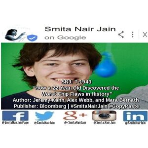 Smita Nair Jain Instagram - SNJ: T-1943: “How a 22-Year-Old Discovered the Worst Chip Flaws in History” | Author: Jeremy Kahn, Alex Webb, and Mara Bernath | Publisher: Bloomberg | #SmitaNairJain #CopyPaste
In 2013, a teenager named Jann Horn attended a reception in Berlin hosted by Chancellor Angela Merkel. He and 64 other young Germans had done well in a government-run competition designed to encourage students to pursue scientific research.
In Horn’s case, it worked. Last summer, as a 22-year-old Google cybersecurity researcher, he was first to report the ……..
TO READ THE FULL ARTICLE: https://www.linkedin.com/pulse/snj-t-1943-how-22-year-old-discovered-worst-chip-flaws-nair-jain/
#womenwhocode #womenintech #womenindigital #thoughtleaders #tedxtalks #tedxspeakers #tedxmotivationalspeakers #tedx #technologyfuturistkeynotespeakers #technology #tech #strategy #motivationalspeakertedtalks #motivationalspeakers #motivationalspeakeronleadership #motivationalspeakerbusiness #mentor #leadership #keynotespeakers #informationtechnology #futuristtechnologyspeakers #futuristspeakers #futuristmotivationalspeakers #futuristkeynotespeakers #fintech #digitalfuturistspeakers #businessfuturistspeakers
Take A Minute To Follow Me On Social Media:
Facebook: https://www.facebook.com/SmitaNairJainPage/
Twitter: https://twitter.com/SmitaNairJain/
Instagram: https://www.instagram.com/smita.nair.jain/
LinkedIn: https://www.linkedin.com/in/smitanairjain/
Google : https://plus.google.com/ SmitaNairJain/