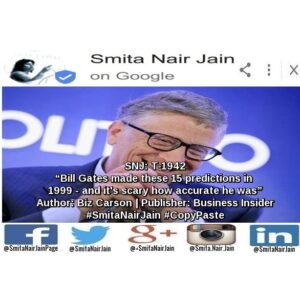 Smita Nair Jain Instagram - SNJ: T-1942: “Bill Gates made these 15 predictions in 1999 – and it’s scary how accurate he was” | Author: Biz Carson | Publisher: Business Insider | #SmitaNairJain #CopyPaste 
In 1999, Bill Gates wrote a book titled “Business @ the Speed of Thought.”In the book, Gates makes 15 bold predictions that at the time might have sounded outrageous.

But as business student Markus Kirjonen pointed out on his blog , Gates’ forecasts turned out to be “eerily prescient.” Here are the 15 predictions he made nearly 20 years ago – and how close …. TO READ THE FULL ARTICLE: https://goo.gl/posts/pzAQn

#womenwhocode #womenintech #womenindigital #thoughtleaders #tedxtalks #tedxspeakers #tedxmotivationalspeakers #tedx #technologyfuturistkeynotespeakers #technology #tech #strategy #motivationalspeakertedtalks #motivationalspeakers #motivationalspeakeronleadership #motivationalspeakerbusiness #mentor #leadership #keynotespeakers #informationtechnology #futuristtechnologyspeakers #futuristspeakers #futuristmotivationalspeakers #futuristkeynotespeakers #fintech #digitalfuturistspeakers #businessfuturistspeakers 
Take A Minute To Follow Me On Social Media:
Facebook: https://www.facebook.com/SmitaNairJainPage/
Twitter: https://twitter.com/SmitaNairJain/
Instagram: https://www.instagram.com/smita.nair.jain/
LinkedIn: https://www.linkedin.com/in/smitanairjain/
Google : https://plus.google.com/ SmitaNairJain/