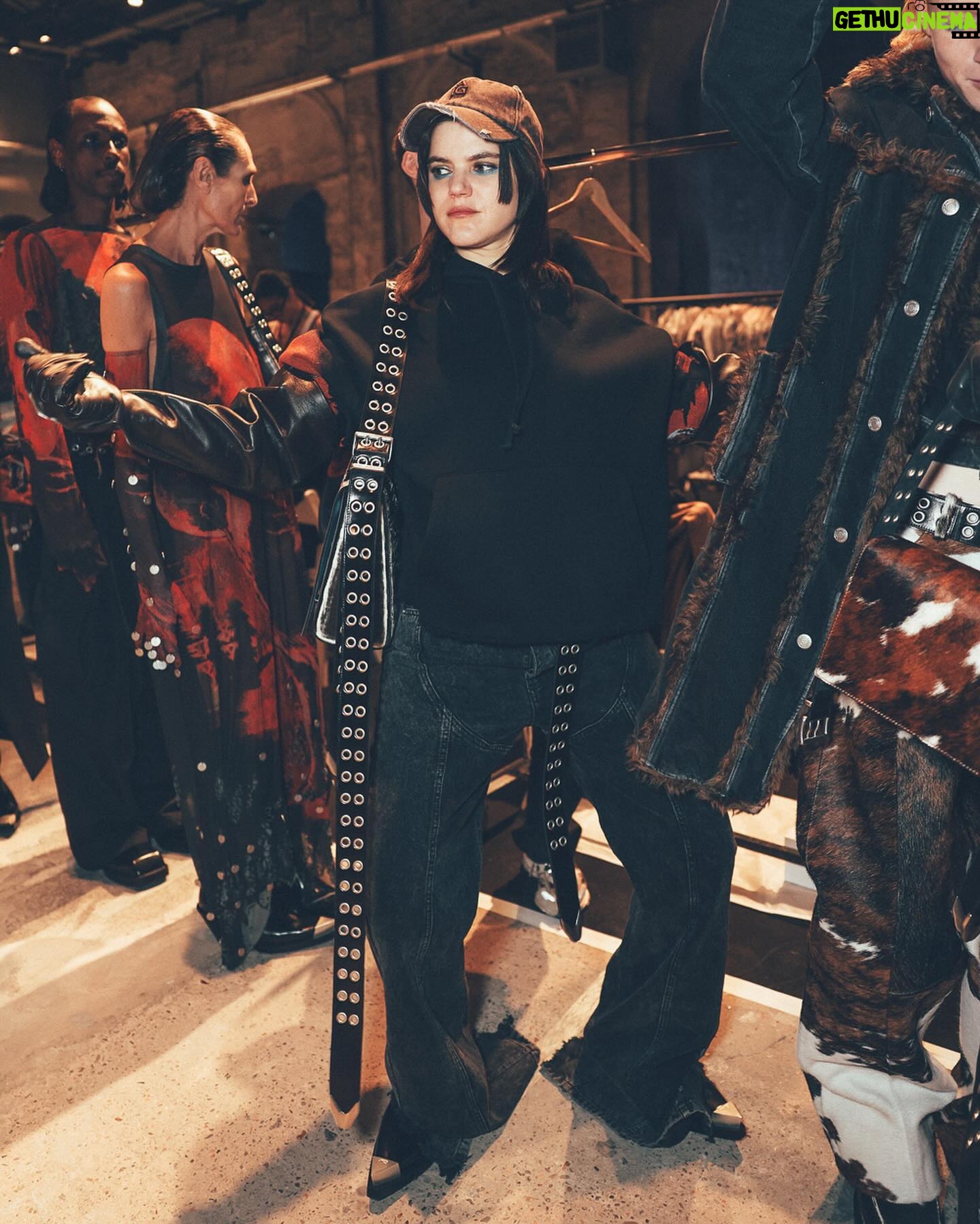 SoKo Instagram - So honored to have walked my first show for @achillesiongabrielofficial - for @achillesiongabriel 's first show !!! Loved my dream tomboy look and already wanna wear it all everyday. Can't wait for this whole collection to be out ! Thank you for having me. I was so so so nervous but had so much fun 🤡 @karinwesterlundd @pittiuomo_official @emmamatell 📸 @astramarinacabras