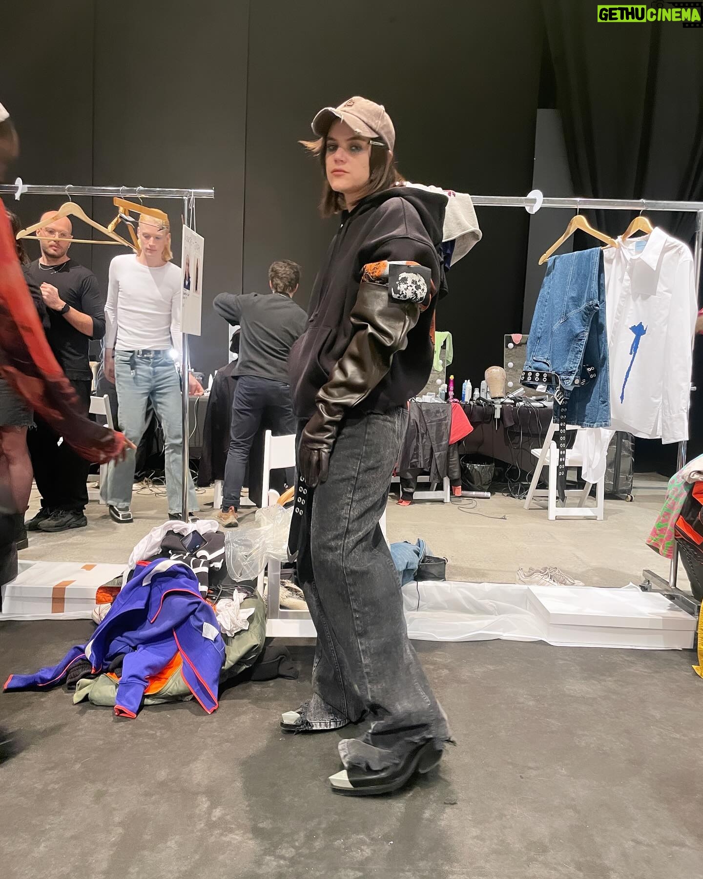 SoKo Instagram - So honored to have walked my first show for @achillesiongabrielofficial - for @achillesiongabriel 's first show !!! Loved my dream tomboy look and already wanna wear it all everyday. Can't wait for this whole collection to be out ! Thank you for having me. I was so so so nervous but had so much fun 🤡 @karinwesterlundd @pittiuomo_official @emmamatell 📸 @astramarinacabras