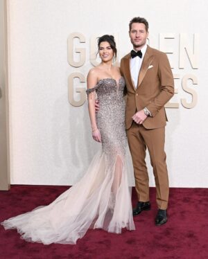 Sofia Pernas Instagram - Wow. What a night!!! Had the greatest time with my sweet man. (Go @trackercbs)!! Thank you @pamellaroland again for this magical dress. Helluva party, and we lucked out with a fabulous table mate in Elle Fanning. 💁🏽‍♀️ @goldenglobes #goldenglobes