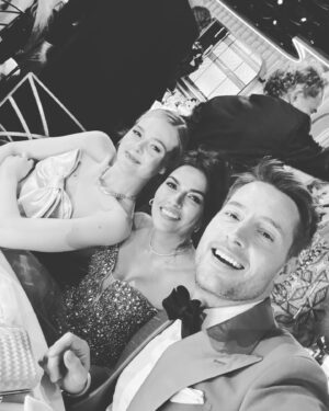 Sofia Pernas Instagram - Wow. What a night!!! Had the greatest time with my sweet man. (Go @trackercbs)!! Thank you @pamellaroland again for this magical dress. Helluva party, and we lucked out with a fabulous table mate in Elle Fanning. 💁🏽‍♀️ @goldenglobes #goldenglobes