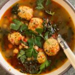 Sohla El-Waylly Instagram - It’s cold outside, so stay in and let @getir_us deliver everything you need (in literally 10 to 15 minutes) to make this cozy meatball soup! Use code SOHLA to get $20 of free groceries for just 2c #ad Sofrito Chicken Meatball Soup 1/2 cup torn bread 3 tablespoons milk or water 1/4 cup plus 2 tablespoons olive oil, divided 2 medium onions, chopped 2 medium red bell peppers, chopped 5 garlic cloves, chopped kosher salt 2 teaspoons smoked paprika, divided 1/2 cup parsley, chopped, plus more for garnish 1 lemon freshly ground black pepper 1 large egg 1 pound ground chicken 2 quarts chicken broth 1 can chickpeas, drained 1 bunch kale, stemmed and chopped 1. In a large bowl, mix bread and milk; set aside. 2. In a large pot, combine 1/4 cup oil, onions, pepper, garlic, and a big pinch of salt. Cook over medium heat, stirring frequently, until jammy and tender, 30 minutes. Add 1 teaspoon paprika. 3. Add half the pepper mixture to the bread mixture. Add the parsley, finely grated zest of the lemon, 1 teaspoon salt, pepper, and egg. Mix well. Add chicken and knead thoroughly until combined. 4. Add broth to remaining pepper mixture in pot. Add chickpeas and kale, season with salt and pepper, and bring to a bare simmer. 5. Form chicken mixture into ping pong sized balls and drop into soup. Cover and cook gently until cooked through, 20 minutes. 6. Meanwhile, in a small skillet combine remaining 2 tablespoons oil and 1 teaspoon paprika. Cook until fragrant, 1 minute. Garnish soup with paprika oil, parsley, and lemon juice.