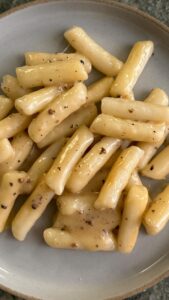Sohla El-Waylly Instagram - New deep dive on DEEP DISH! Check it out on @thesporkful feed wherever you listen to podcasts! Cacio e Pepe Tteokbokki 12 ounces frozen rice cakes Kosher salt 2 tablespoons olive oil 1 teaspoon cracked black pepper 3/4 cup (3 ounces) grated pecorino cheese 1 tablespoon butter Bring a medium pot of water to a boil, season with salt, and add the rice cakes. Cook, stirring occasionally, until they float. Drain the rice cakes (reserving 1 cup of the cooking liquid) and toss in a bowl with the olive oil. Heat a large nonstick, cast iron, or carbon steel skillet over medium heat. Add the rice cakes and cook, tossing occasionally, until crusty on the outside. (They’ll stick to each other, that’s okay.) Add the pepper and cook until fragrant. (I forgot to do that in the video but you won’t) Add the reserved cooking liquid, cheese, and butter. Simmer while stirring until creamy and emulsified. Serve right away.