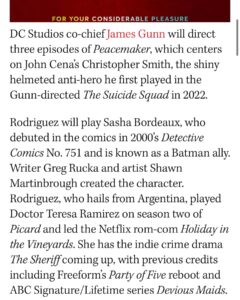 Sol Rodríguez Instagram - Im going to explode. 💀 @jamesgunn Thank you for letting me be part of the COOLEST-show -on freaking -earth! You have changed my life 🫶🏽 The entire @Peacemaker cast and crew, what an honor this is to join you and the DC universe fam, I’ve never been this cool WHAT-?!!!! 🫨😧🥹🙂‍↔️ I have no words. What a dream come true! Miss SASHA BORDEAUX reporting for duty 🫡 #peacemaker #hbomax #sashabordeaux