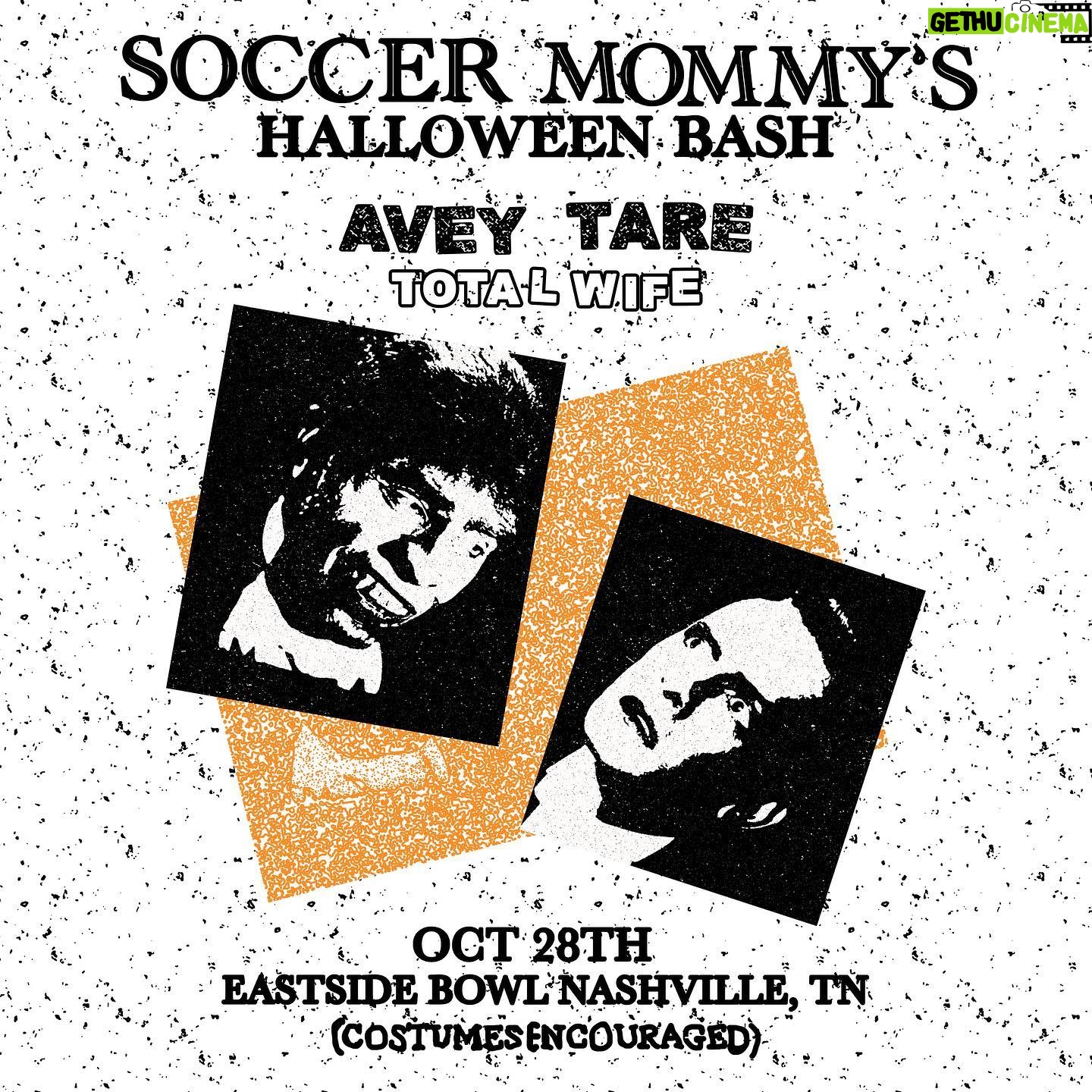 Sophia Regina Allison Instagram - Canβt believe I finally get to throw a Halloween show at home π please come in ur costume! π»ππ§ββοΈ 10/28 at @eastsidebowl in Nashville. Super excited to have @aaaveytttare and @totalwife supporting! Presale tomorrow 9/13 at 12pm noon CT. Sign up for the code now on soccermommyband.com. A portion of proceeds from presale tickets sold via our website will be donated to @plannedparenthood. General onsale Friday 9/15 at 12pm noon CT.β Flyer by @justusproffit