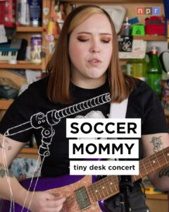 Sophia Regina Allison Instagram - #tinydesk • Sophie Allison and crew finally, after a three-year delay, make their Tiny Desk debut in a lovingly performed set. Click the link in bio to watch the full performance from Soccer Mommy (@soccermommyband)!