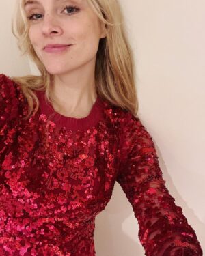 Sophie Rundle Instagram - Little moment of appreciation for this beautiful glittery dress, bag and Saturday night spent watching strictly come dancing with my beautiful glittery mum ❤️💃🏻✨