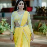 Sruthi Lakshmi Instagram - "Yellow is my favourite summer colour -It makes me feel like a sunflower ". 💛💛💛💛💛 Costume nd styled by @atelierdesigns0 @atelierdesigns0 💛 Photography by @nithinsundher_photography 💛 Dolledup by @dz_makeover 💛 Thanks to @rb_photographystudio 💛 #yellow #yellowsaree #fashion #latestfashion #mayalamactress #kerala #trending #sunflower
