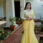 Sruthi Lakshmi Instagram - "Yellow is my favourite summer colour -It makes me feel like a sunflower ". 💛💛💛💛💛 Costume nd styled by @atelierdesigns0 @atelierdesigns0 💛 Photography by @nithinsundher_photography 💛 Dolledup by @dz_makeover 💛 Thanks to @rb_photographystudio 💛 #yellow #yellowsaree #fashion #latestfashion #mayalamactress #kerala #trending #sunflower