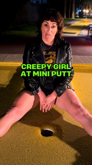 Steph Tolev Instagram - When you’re a creep nothing stops you! @jeffersonmcdonald4real #miniputt #golflife #creepy #sketchcomedy #creepycute #couplegoals #datenight #shooterjr #couple #yikes #golfball #putt #funnyreels #jokes #losangeles
