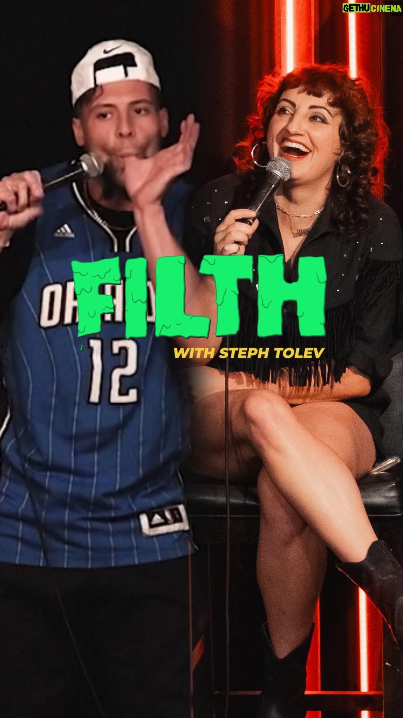 Steph Tolev Instagram - It’s FILTHY FRIDAY with the full pig himself @benedictpolizzi! How many other guys have done this?! Go watch the full story on my YouTube and come see the show LIVE on April 2nd @thecomedystore #filth #indiana #gross #notredame #jokes #storytime #standupcomedy #comedyclub #chad