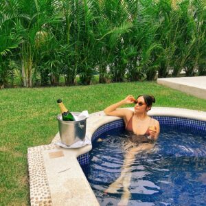 Stephanie Despain Instagram - Celebrate you by drinking champagne in your private plunge pool looking out to a private golf course at Mexican owned resort property @casavelas 🌞💫
#myvelasexperience 
.
.
.
.
.
.
#mexico #mexicovacation #vacation #resort #resortlife #celebrate #celebratelife #manifestation #vacationvibes #puertavallarta #puertavallartamexico