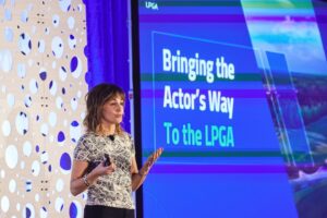 Stephanie Szostak Instagram - Such a treat to get to speak at The LPGA this week! And to hear perspectives from the players - from the rookie @austonkim to the veteran of 15 years @pernillagolf Loved every minute of it. Thank you to LPGA commissioner @molliemsamaan (she’s incredible!) for having me!

And thank you @lagencefashion for the very cool clothes. LOVE this blue blazer and the shirt with a map of Paris on it 🇫🇷