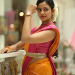 Subiksha Instagram - 💛🩷 Styling : @lavanyakrish16 saree : @subikshaoffl s wardrobe🙋🏻‍♀️ Photography : @thephotopeople_chennai Saree drapist : @emmi_saree_drapist_ Makeup & Hair style : @makeover_by_andrea Location : @radharegentchen