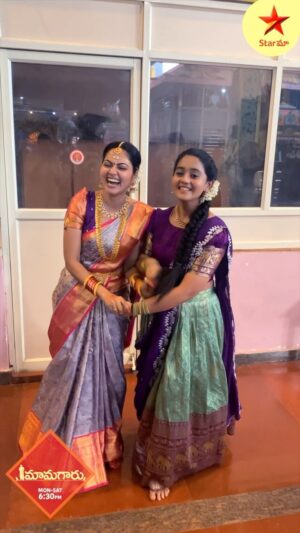 Suhasini Instagram - Sisters just want to have fun!! 

Watch #Mamagaru Mon to Sat at 6.30 pm only on #starmaa. 

#behindthescenes #onsetfun #sisters