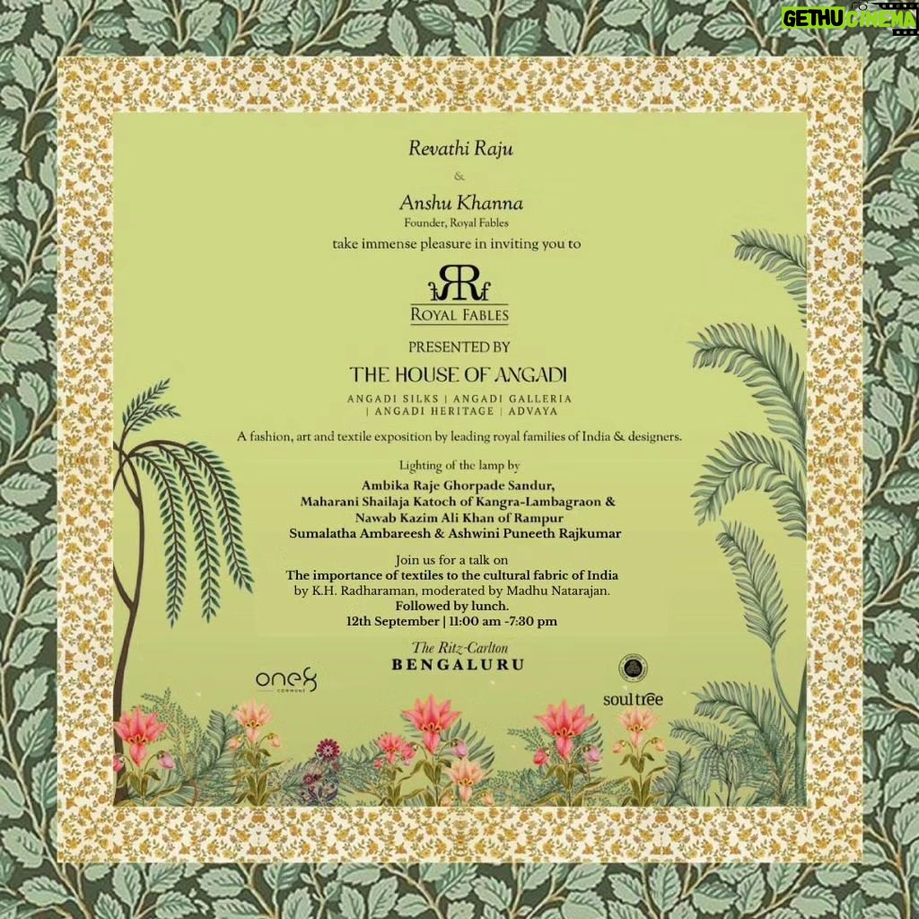 Sumalatha Instagram - Be a part of the regal grandeur and timeless treasures from the Royal Karkhanas! Looking forward to seeing you all at Ritz Carlton tomorrow.
