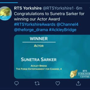 Sunetra Sarker Instagram - Feeling blessed to be recognised for a character I have truly put my heart and soul in. Thank you to my life people - you know who you are - all the cheerleaders, mentors, sidekicks and soulmates. @royaltelevisionsociety @theforge_drama @curtisbrowntalent #AckleyBridge #Kaneez #rtsyorkshireawards