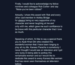 Sunetra Sarker Instagram - Feeling blessed to be recognised for a character I have truly put my heart and soul in. Thank you to my life people - you know who you are - all the cheerleaders, mentors, sidekicks and soulmates. @royaltelevisionsociety @theforge_drama @curtisbrowntalent #AckleyBridge #Kaneez #rtsyorkshireawards