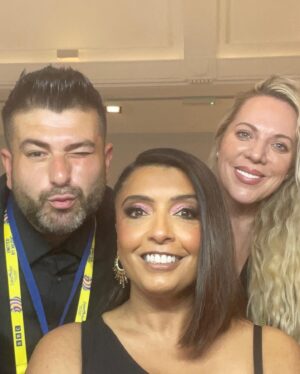 Sunetra Sarker Instagram - Well what a spectacular day and night it was! ⚡️⭐️ truly historic - epic Eurovision atmosphere - Watch all the highlights with me and @rylan tonight “Eurovision Welcomes the World” BBC1 6.30pm @bbceurovision 
Stylist @krishanparmar_  Make-Up @marcosgmakeup hair @charliewilkinsonhair suit @nadinemerabi earrings @butlerandwilson shoes @kat_maconie ❤️🙏🏽 special secret support from @dollyjj @amy_lhickman @unconditionalpictures 😻