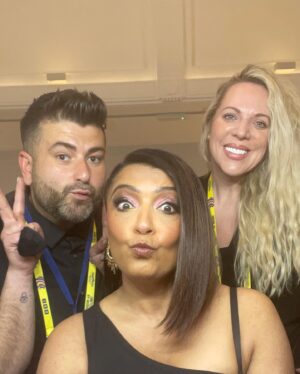 Sunetra Sarker Instagram - Well what a spectacular day and night it was! ⚡️⭐️ truly historic - epic Eurovision atmosphere - Watch all the highlights with me and @rylan tonight “Eurovision Welcomes the World” BBC1 6.30pm @bbceurovision 
Stylist @krishanparmar_  Make-Up @marcosgmakeup hair @charliewilkinsonhair suit @nadinemerabi earrings @butlerandwilson shoes @kat_maconie ❤️🙏🏽 special secret support from @dollyjj @amy_lhickman @unconditionalpictures 😻
