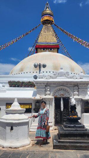 Sunitha Varma Instagram - A moment of reflection and gratitude at the Buddha Stupa. 🙏🕊️ 
.
.
.
#gratitude #buddhastupa #kathmandu #nepal #peacefulmoments #serenevibes