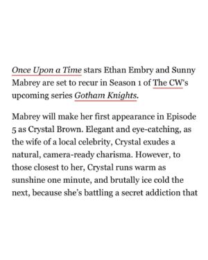 Sunny Mabrey Instagram - So THIS is cool… 🎉. It’s one thing to have the privilege of working on a rad new @thecw show— another thing entirely to get to do it with your special sexy man lover (sry), @ethanembry. Grateful for and to the lovely people at @cwgothamknights including our gorgeous mad genius Tv daughter, @anna_lore and the badass creators/producers/writers/directors,  @natalieabrams @huntvision @chad.fiveash @dannyjohncannon #JamesStoteraux @gberlanti. Also, my reps be killin’ it always. @havenla @peoplestoreagency @jacqwheeler @amyslomo ♥️. Appreciate my fam at @mornellstudios . I’m blessed, y’all. #GothamKnights #theCW #CW #deadline #variety #hollywoodreporter