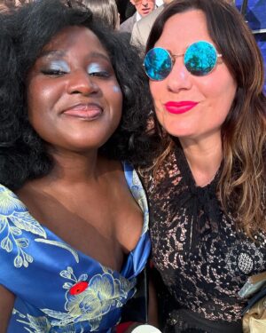Susan Wokoma Instagram - BABY’S FIRST BAFTAs!

What a hoot. I felt FIT AS FUCK. Definitely takes a village though! (PUT THE LAST PICTURE IN THE LOURVE, STAT!!)

Thank you @bafta @pandocruises for a gorgeous first ride! Thank you to @adri_tsigy my agent for being the best co-cackler (and doing up my shoes)! To @etro for my OUTRAGEOUS dress (pure Sophia Loren vibes), @christianaamankrah for my lush make up and my forever hero @babyskins for alterations. 
Proud to wear my Artists4Ceasefire pin as ever.

Feet still hurt. Heart very full. 

Love you @ddapersonalpublicity as always 😘

#baftatvawards 
#pandocruises 
#artists4ceasefire 
#ceasefirenow
#etro