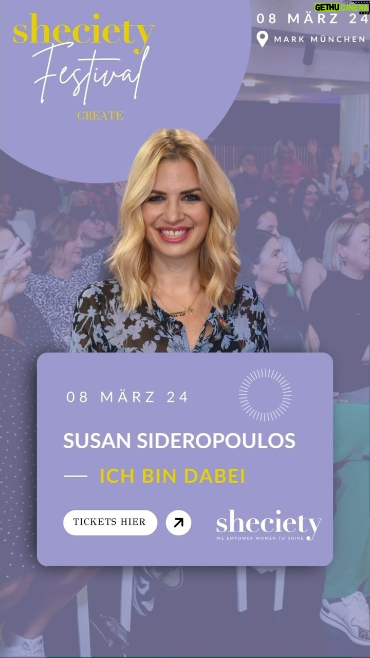 Susan Sideropoulos Instagram - Die Schauspielerin, Moderatorin und Bestseller-Autorin @susan_sideropoulos ist eine unserer SHE|Faces und fester Bestandteil der Sheciety Community💜💛 Mit ihren Spiegel Bestsellern „Rosarotes Glück“ und „Das Leben schwer nehmen ist einfach zu anstrengend“ nimmt Susan uns mit auf ihre Lebensreise und zeigt uns, wie wir unseren Alltag mit mehr Leichtigkeit leben können. Mit ihrer erfrischend-fröhlichen Art gibt sie uns einfache Tools an die Hand, um Altes loszulassen, Gedanken ins Positive zu drehen und mehr Me-Time, Freude und Begeisterung in unser Leben zu bringen🌻💖 Erlebt die wunderbare Susan live on Stage bei unserem Create Festival am 08.03.2024 in München und lasst euch von ihr inspirieren!💫 Ticketlink in Bio #sheciety #createfestival #networkingevent #femalecommunity #mindset #persönlichkeitsentwicklung #paneltalk #speakerin #susansideropoulos
